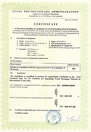 Certificate of functional capability of equipment for wood packaging material treatment